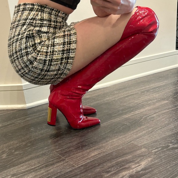 Roberto Cavalli Vitello Red Over the Knee Boots in Red Patent Leather - Picture 8 of 9